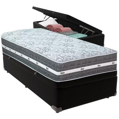 Cama Box Baú Preto E Colchão Black Graphite Molas Ensacadas Solteiro 88x188x27 Anjos