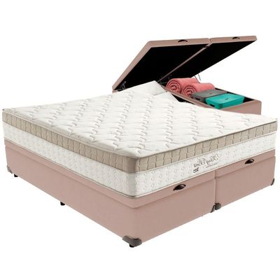 Cama Box Baú Bege E Colchão King Best Molas Ensacadas King 193x203x33 Anjos