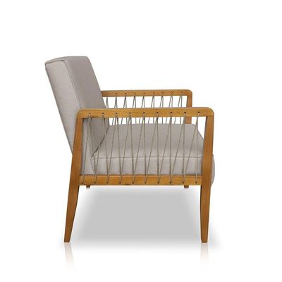 Poltrona Decorativa Haia Linho Com Base Madeira Maciça SSX Multicoisas Areia
