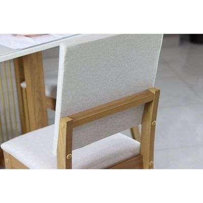Sala De Jantar Completa Natalí C- Tampo Madeirado C- Vidro Reto 120x80cm E 4 Cadeiras Milla Nature-veludo Light Marrom Amêndoa - Henn
