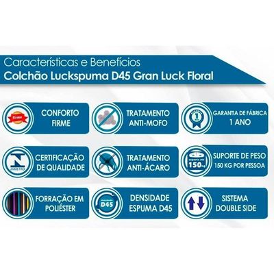 Conjunto Box Baú Solteiro Colchão Espuma Luckspuma D45 Gran Luck Flora Pró Saúde + Base Crc Courano White(88x188)