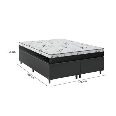 Cama Box Casal Bipartido 138 Preto Com Colchão D33 One Face Bello Box 58x138x188