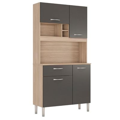 Armário Cozinha Compacta 4 Portas 1 Gaveta 3 Nichos Malta Avena Grafito Avena