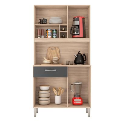 Armário Cozinha Compacta 4 Portas 1 Gaveta 3 Nichos Malta Avena Grafito Avena