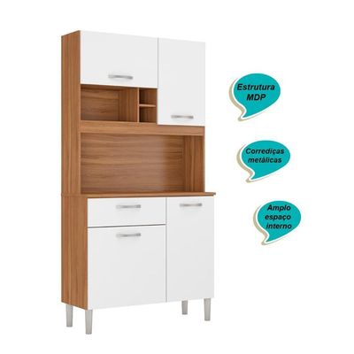 Armário Cozinha Compacta 4 Portas 1 Gaveta 3 Nichos Malta Amendola Branco