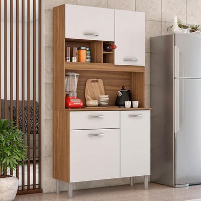 Armário Cozinha Compacta 4 Portas 1 Gaveta 3 Nichos Malta Amendola Branco