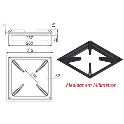 Grelha 4 Hastes MTQ Fogão Industrial Ferro Fundido 30x30cm