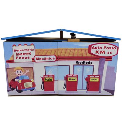 Posto De Gasolina Garagem Borracharia Estilo Maleta Madeira