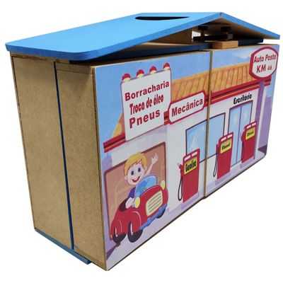 Posto De Gasolina Garagem Borracharia Estilo Maleta Madeira