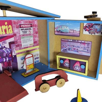Posto De Gasolina Garagem Borracharia Estilo Maleta Madeira