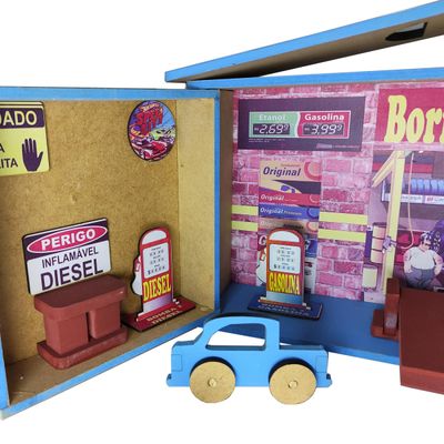 Posto De Gasolina Garagem Borracharia Estilo Maleta Madeira