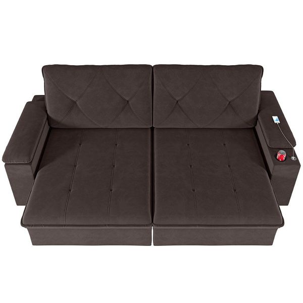 Sofá 4 Lugares San Diego Retrátil e Reclinável com Braço Porta Copo e