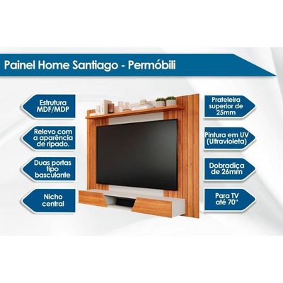 Painel Quarto P/ Tv Até 70 Pol Santiago C/ 2 Portas 180x135cm Cinamomo/off White - Permóbili