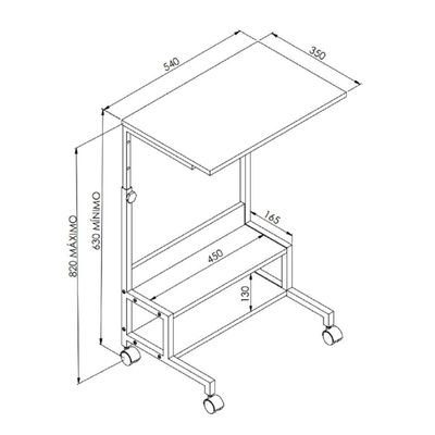 Mesa Auxiliar De Trabalho Com Regulagem De Altura E Rodízios Artetube