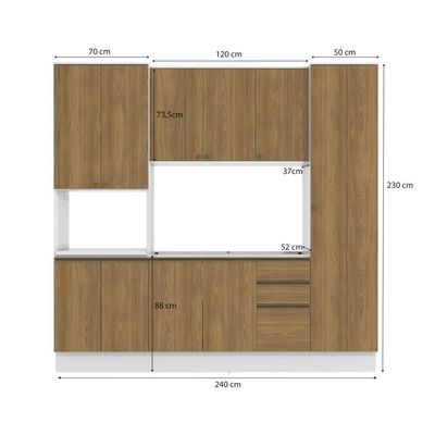 Cozinha Compacta Com Kit Forno Celeste Kappesberg 100% Mdf Branco/nogueira 240cm