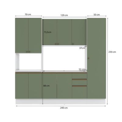 Cozinha Compacta Com Kit Forno Celeste Kappesberg 100% Mdf Branco/verde 240cm