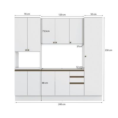 Cozinha Compacta Com Kit Forno Celeste Kappesberg 100% Mdf Branco 240cm