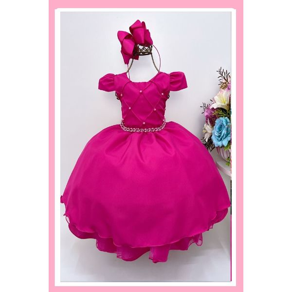 Vestido Infantil Festa Luxo Nervura Pink 3 anos / Pink