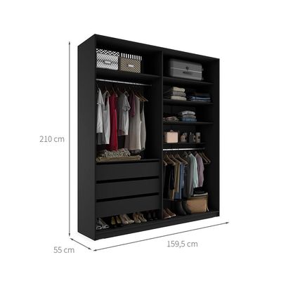 Guarda-Roupa Closet Monreale 100 % MDF 3 GV Preto 160 cm