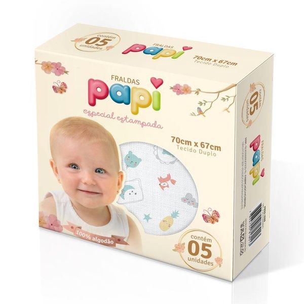 Fralda Bebê Papi Especial Estampa Neutro 70 x 67Cm Com 5 Un Fralda Bebê Papi Especial Estampa Neutro 70 x 67Cm Com 5 Un