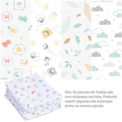 Fralda Bebê Papi Especial Estampa Neutro 70 x 67Cm Com 5 Un
