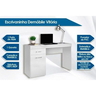 Mesa Escrivaninha Casal Vitória Com 1 Porta E 1 Gaveta Nogal - Demóbile