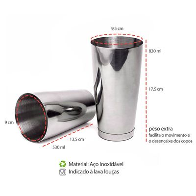 Coqueteleira Inox Copo Duplo Coador Strainer Socador Kit Drinks Bar