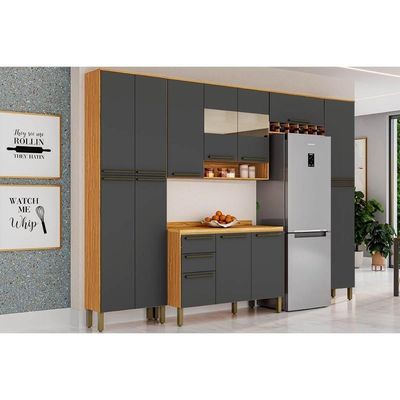 Cozinha Completa Nápoli Prime 5 Peças (2 Armários + 1 Balcão + 2 Paneleiros) C5P04 Amendoa/Produto - Ronipa
