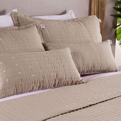 Kit Cobre Leito Queen 7 Peças Bordado Urbany 100% Poliéster Hipercal 400 Fios Cáqui