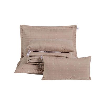 Kit Cobre Leito Queen 7 Peças Bordado Urbany 100% Poliéster Hipercal 400 Fios Cáqui