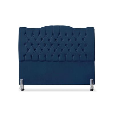 Cabeceira Casal Estofada Premium Dunas - Veludo Azul