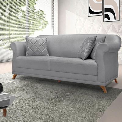 Sofa 2 Lugares Retro Polo 180cm Com Almofada Linho Cinza Ezz Cinza