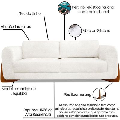 Sofa Jolie 3 Lugares 230cm Pes Boomerang Linho Boucle 3300 Ezz 3300