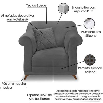Poltrona Decorativa Retro Polo Com Almofada Suede 1104 Ezz 1104