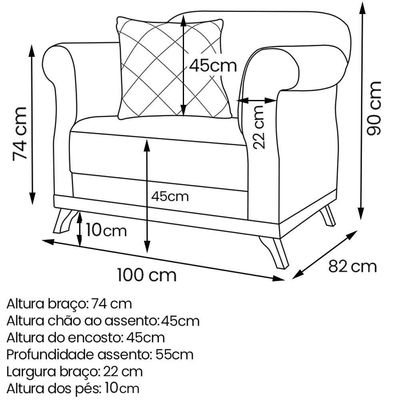 Poltrona Decorativa Retro Polo Com Almofada Suede 1104 Ezz 1104