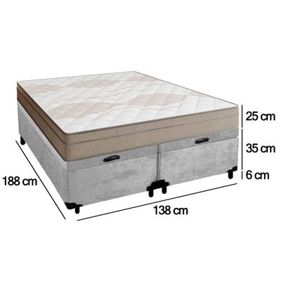 Cama Box Baú Casal Bipartido Suede + Colchão De Molas Ensacadas Portobel Ipanema 138x188x66cm Cinza