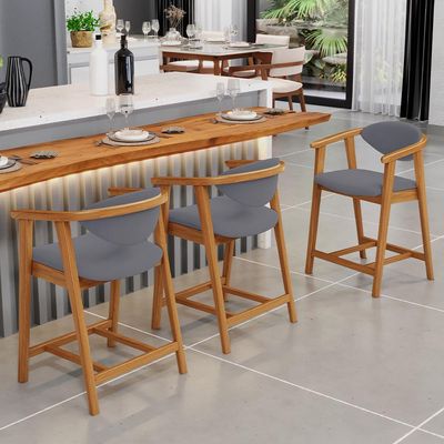 Kit 02 Banquetas Baixa Para Cozinha Sala Jantar Bancada Cecília L02 Suede Cinza - Lyam Decor