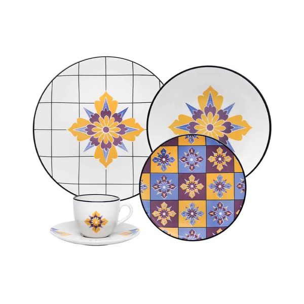 Aparelho de Jantar e Chá Oxford Coup Grid em Porcelana 20 Peças
