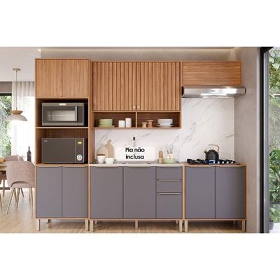 Cozinha Completa Divina 5 Peças (2aéreos+2balcões+1torrequente) C5p187 Freijo-titanium - Mgm
