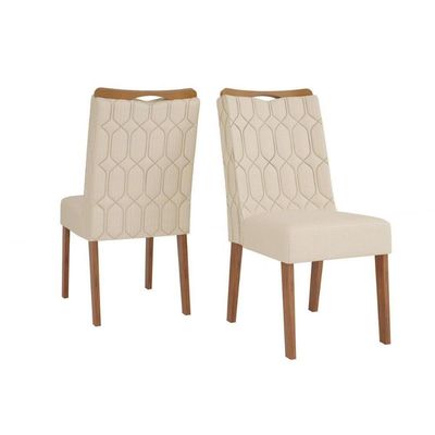 Sala De Jantar Completa Viena Tampo Madeirado C- Vidro 136cm E 6 Cadeiras Bia Freijo-off White - Suede Kraft - Dj Móveis