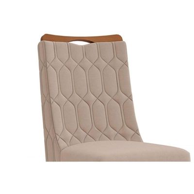 Sala De Jantar Completa Viena Tampo Madeirado C- Vidro 136cm E 6 Cadeiras Bia Freijo-off White - Suede Kraft - Dj Móveis