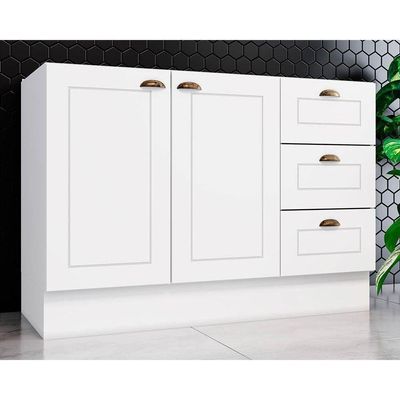 Gabinete P- Pia Cozinha Balcão Americana C- 2 Portas E 3 Gavetas S-tampo 120cm Branco - Henn