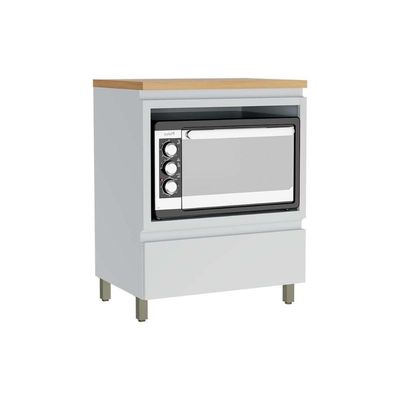 Balcão Cozinha p/ Cooktop c/ Tampo Rainha c/ 1 Porta e 1 Nicho Forno 70 cm Branca/Nature - Nesher