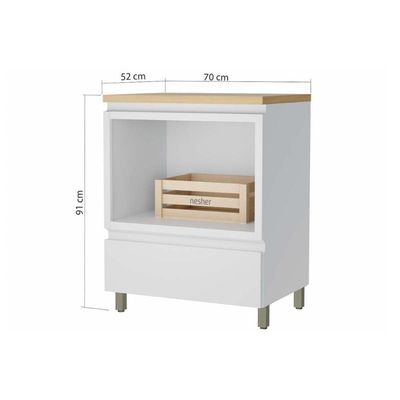 Balcão Cozinha p/ Cooktop c/ Tampo Rainha c/ 1 Porta e 1 Nicho Forno 70 cm Branca/Nature - Nesher