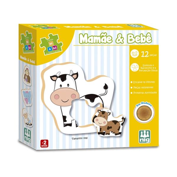 Jogo Nig Be a Bá Mamãe e Bebê com 12 Peças em Madeira