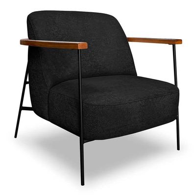 Poltrona Decorativa Eros Linho Bouclê Com Base De Ferro Preto SSX Multicoisas Preto