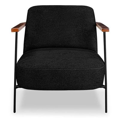Poltrona Decorativa Eros Linho Bouclê Com Base De Ferro Preto SSX Multicoisas Preto