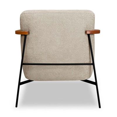 Poltrona Decorativa Eros Linho Bouclê Com Base De Ferro Preto SSX Multicoisas Bege Dourado
