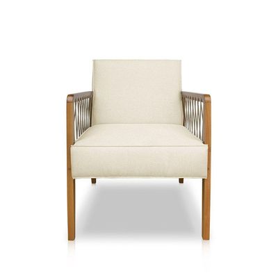 Poltrona Decorativa Haia Linho Com Base Madeira Maciça SSX Multicoisas Perola