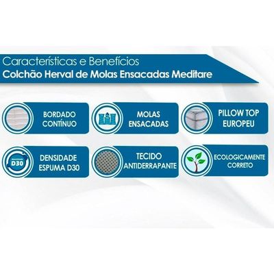 Colchão Solteirão Molas Ensacadas MasterPocket Meditare Euro Pillow (96x203x29) - Herval